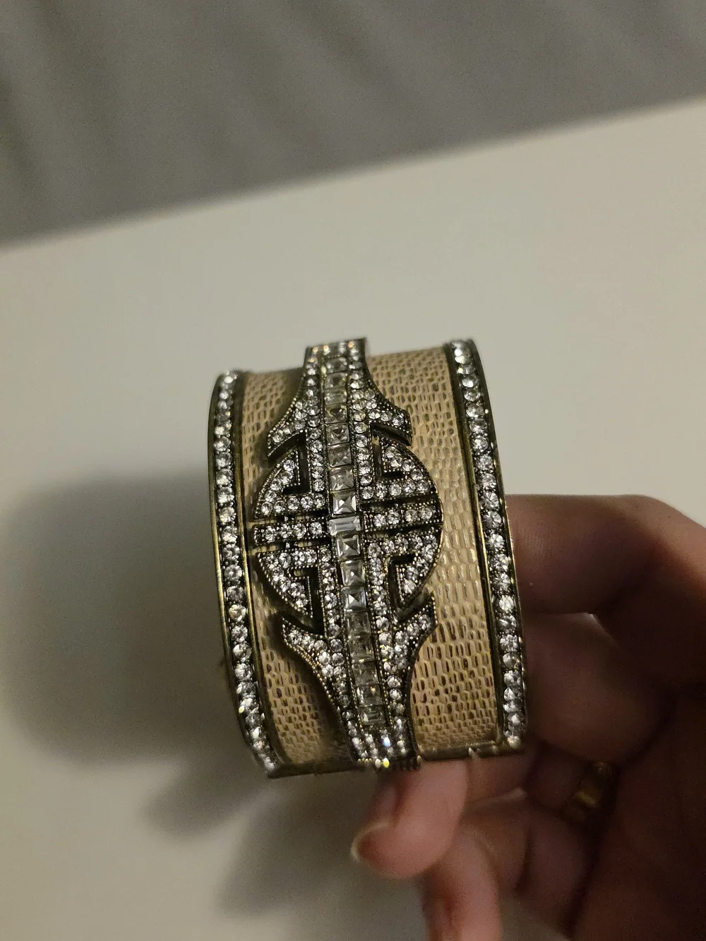 The Heidi Daus Art Deco Faux Snakeskin, swarovski Crystal  Cuff Bracelet
